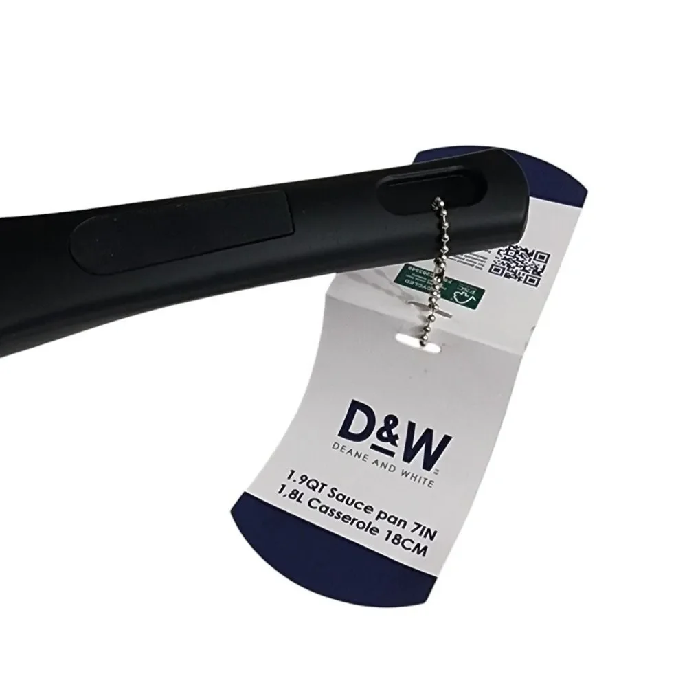 D&W Premium Cookware 7in Saucepan Casserole‎ Nonstick With Glass Lid 1.9QT Black
